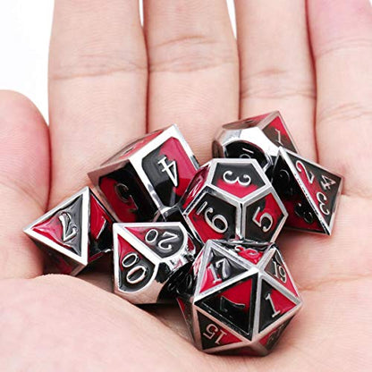 Metal DND Dice Set Silver Red Black Enamel Vampire D&D Dice with Leather Dice Bag Compatible with Dungeons and Dragons TTRPG Gift for DND Lovers Players Masters