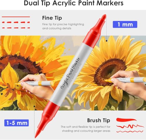 24 Colors Dual Tip Brush & Fine Acrylic Paint Markers