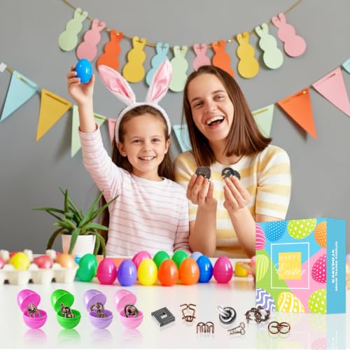 32 Pack Brain Teaser Puzzles & Colorful Easter Eggs (32 Count)