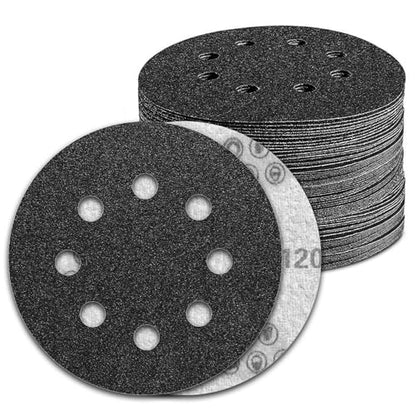 100 Pcs 5 inch Wet Dry Sanding Discs Grit 120 Hook and Loop 8 Hole Silicon Carbide Orbital Sander Sandpaper (100 Count)