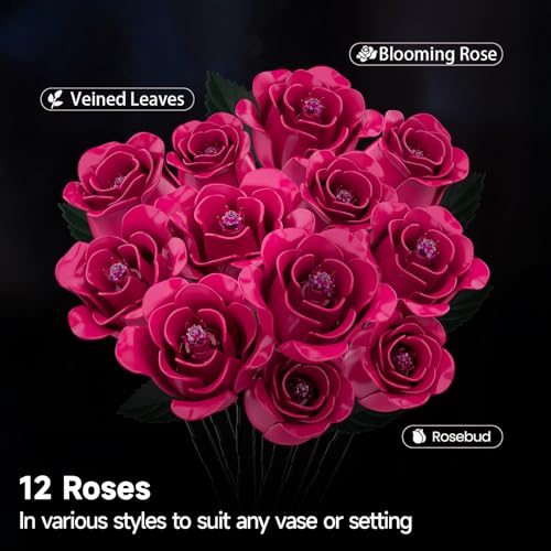 12 Pink Roses Bouquet Building Set with Heart (12 Count)