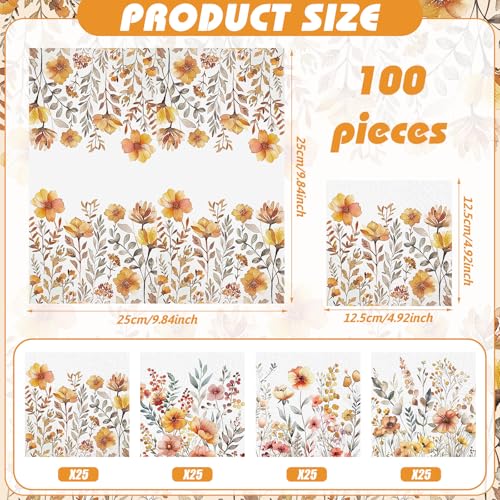 100 Pieces Fall Floral Cocktail Napkins 2 (100 Count)