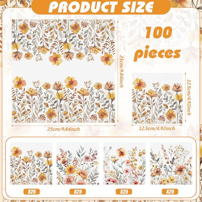 100 Pieces Fall Floral Cocktail Napkins 2 (100 Count)