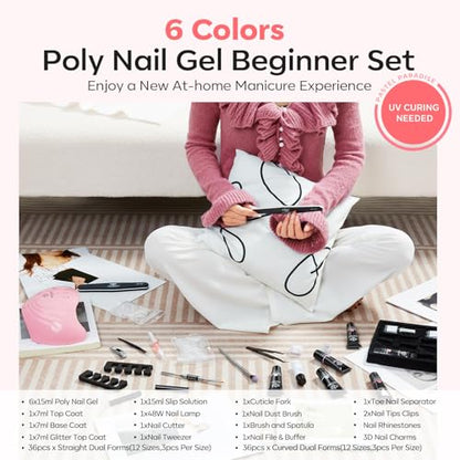 Poly Extension Gel Nail Kit 6 Colors with 48W UV Lamp Pink Nude