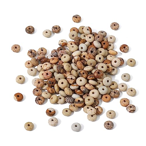Natural Brown Picture Disk Stone Beads 4x2mm 160pcs Rondelle Loose Semi Gemstone Beads for Jewelry Making Design (160 Count)