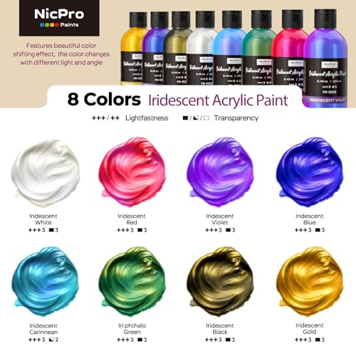 8 Colors Iridescent Acrylic Paint (67.6 Fl Oz)
