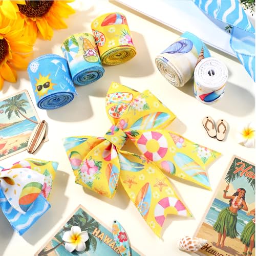 12 Rolls Summer Wired Edge Ribbon for Wreaths (12 Count)
