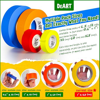 Colored Masking Painters Labeling Tape Masking Tape 1 inch Color Painter Tapes for Arts & Crafts Labeling or Coding (6 Count)