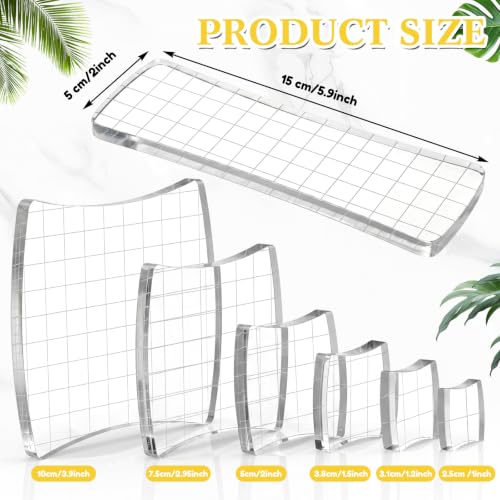 7 Pcs Acrylic Stamp Blocks Set Clear with Grid Lines (7 Count)