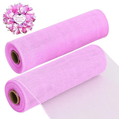2 Rolls 10 Inch Pink Decorative Mesh Ribbbon Rolls (60 Foot)