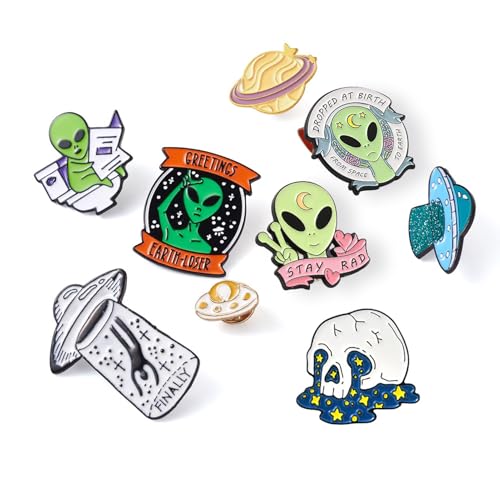 Beadthoven 9pcs Alien Alloy Enamel Brooch Pins (9 Count)