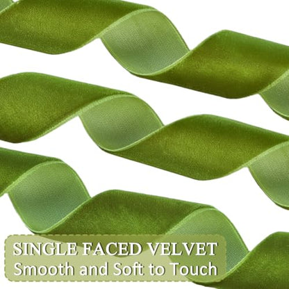 20yd 1" Mousse Green Velvet Ribbon Single Faced for Crafts (2 Count)