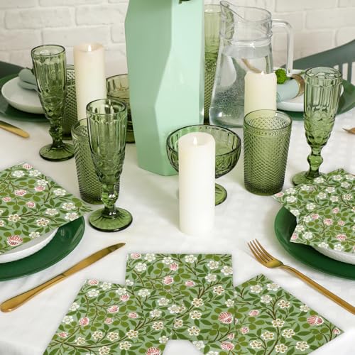 50 Pcs William Morris Cocktail Napkins Vintage Floral Green Paper Napkins Beverage Napkins Disposable Paper Party Napkin Decoration 5 "X 5" (50 Count)