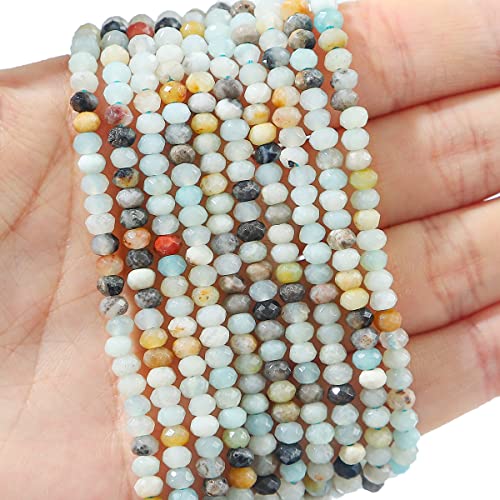 Natural Amazonite Beads 4x2mm 120pcs Faceted Rondelle Loose Semi Gemstone Beads for Jewelry Making Design (120 Count)