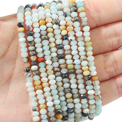 Natural Amazonite Beads 4x2mm 120pcs Faceted Rondelle Loose Semi Gemstone Beads for Jewelry Making Design (120 Count)
