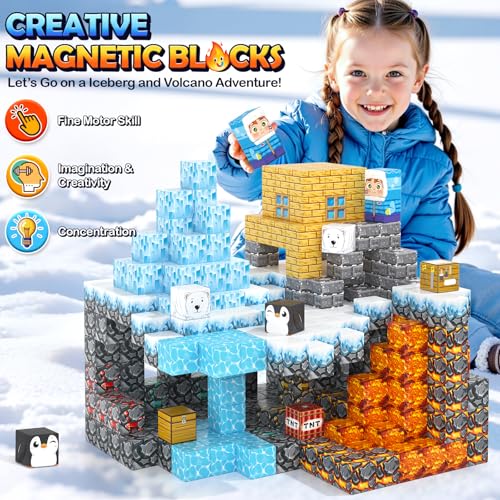 110PCS Large Magnetic Blocks Ice Fire World Magnet Building Toys for Kids (110 Count)