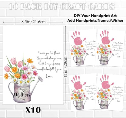 10 Pack Mothers Day Flower Handprint Art Greeting Cards (10 Count)