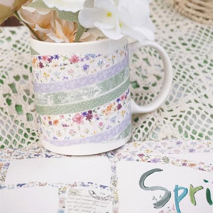 Spring Washi Tape Set 16 Rolls Flowers Printed Embellishment Green Decorative Masking Tapes for Arts (16 Count)