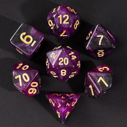 7 Die DND Dice Set Polyhedral Dice Set with a Leather Dice Bag (7 Count)