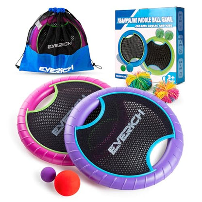 Bouncy Paddle Ball Game for Kids with 2 EVA Foam Trampoline Paddles and 4 Balls
