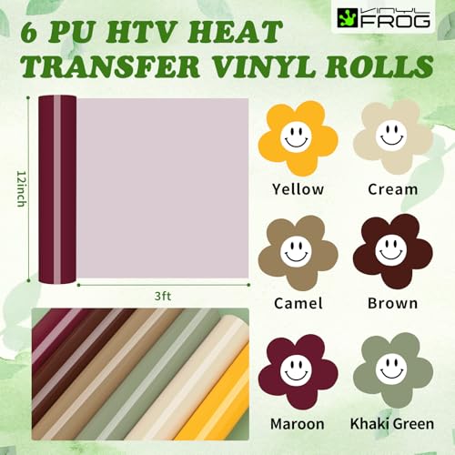 HTV Vinyl Bundle 6 Pack 12"x3ft Heat Transfer Vinyl for T Shirts (6 Count)