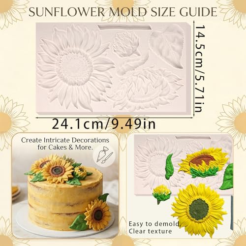 Oversized Sunflower Silicone Mold Leaves Fondant Mold