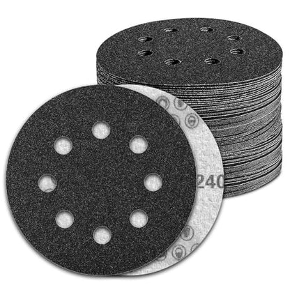 100 Pcs 5 inch Wet Dry Sanding Discs Grit 240 Hook and Loop 8 Hole Silicon Carbide Orbital Sander Sandpaper (100 Count)