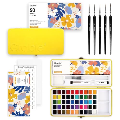 Set of 50 Color Premium Watercolor Paint Set with Detail Brushes (15.5205 Ounce)