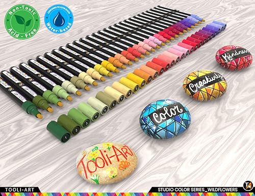 28 Wildflower Colors Acrylic Paint Pens Studio Color Series Markers Set 3mm Medium Tip (28 Count)