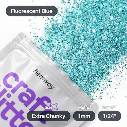 Craft Glitter Fluorescent Blue 100g Extra Chunky Glitter