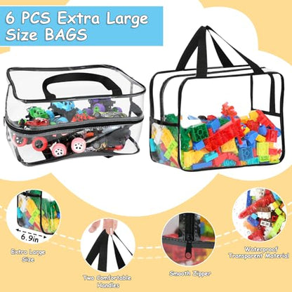 6 Pcs XL Toy Storage Bags Widen Waterproof Clear Toy Organizer with Labels (6 Count)