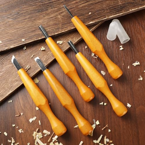 5 Pcs Linoleum Carving Tool Set Wood Handle Linocut (5 Count)