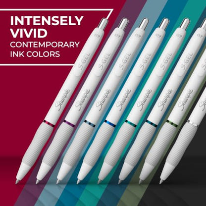 S-Gel Pens, Pearl White Body, Fashion Barrel, Medium Point (0.7mm), Colorful Ink, 12 Count, USA 250th Anniversary Edition