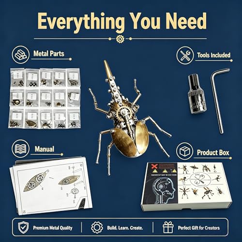 Steampunk Mechanical Rhinoceros Beetle Insect 3D Metal Puzzle Model Kits 160+ Parts 2 (100 Count)