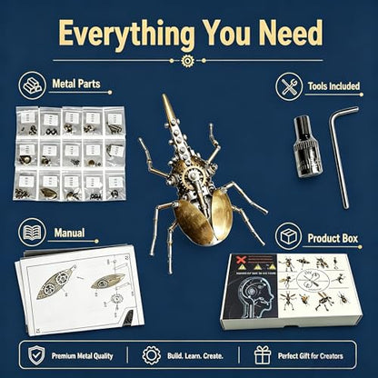 Steampunk Mechanical Rhinoceros Beetle Insect 3D Metal Puzzle Model Kits 160+ Parts 2 (100 Count)
