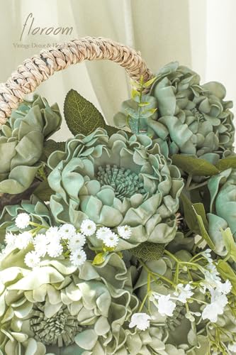 Artificial Flowers 16pcs 4" Elf Green Blooming Peonies Real Looking Foam Fake Peony with Stems for DIY Wedding Bouquets Sage Green Bridal Shower Centerpiece Floral Arrangement Table Decoration (16 Count)