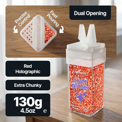 Craft Glitter Shaker Red Holographic 130g Extra Chunky (3.8 Ounce)