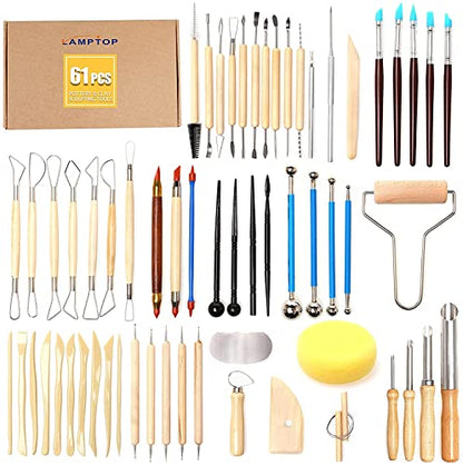 61Pcs Pottery Ceramic Tools & Polymer Clay Sculpting Tools Set for Pottery Modeling Clay Tools and Carving