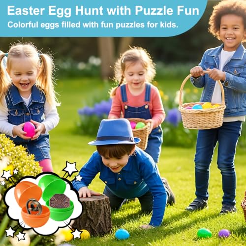 32 Pack Brain Teaser Puzzles & Colorful Easter Eggs (32 Count)