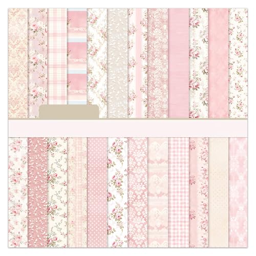 6 Inch Pink Flowers Scrapbooking Paper Pad (24 Count)