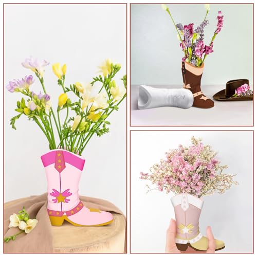 6 Set Cowboy Boot Vase Ceramics to Paint Ready to Paint Your Own Ceramic Cowgirl Hat Vase DIY Unpainted Plaster Paintable Kit Crafts with Brush Palette for Adults (6 Count)