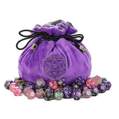 Large DND Dice Bag with Pockets Purple Storage Bag for D&D RPG Game (21 Ounce)