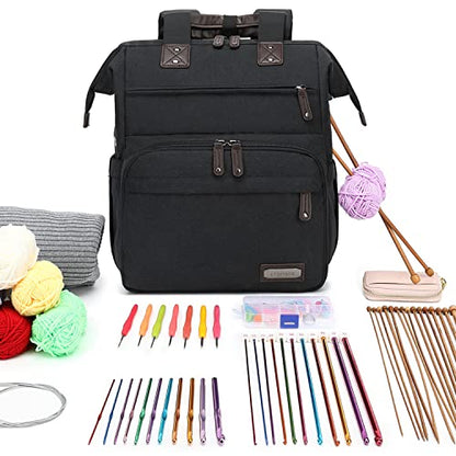 Knitting Bag Backpack Yarn Storage Organizer Travel Bag with USB Charging Port