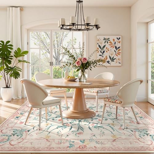 Pink Floral 8x10 Washable Rug for Living Room (11520 sq in)