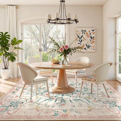 Pink Floral 8x10 Washable Rug for Living Room (11520 sq in)