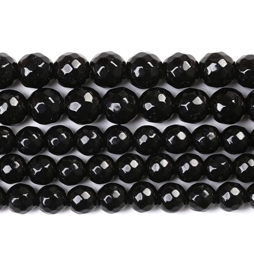45pcs 8mm Natural Faceted Black Agate Stone Beads for Jewelry Making Energy Healing Beads DIY Bracelet Necklace Accessories 15"