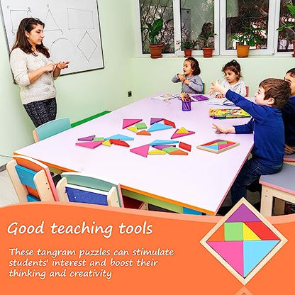 12 Pack Tangrams Wooden Puzzles Tangrams Set f Shape Puzzles Brain Logic Blocks for Games Educational Gifts for Adults Students (12 Count)
