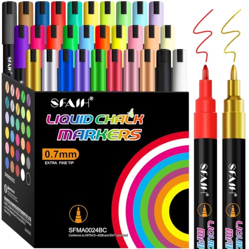 Liquid Chalk Markers for Blackboard 30 Vibrant Colors 1mm Fine Tip (30 Count)