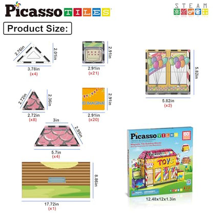 60pc Magnetic Building Block Magnet Tile Toy Shop Theme Pretend Play Construction Kit Reconfigurable Printed Structure Double (7 Count)