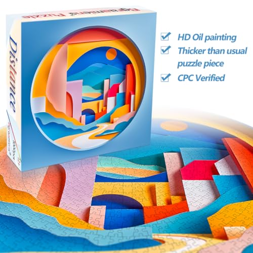 3D Visual Sunrise in the Distance 1000 Pieces Round Puzzle for Adult (1000 Count)